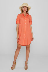 LAUREN – Linen Tunic 3/4 Sleeves Flared Cut – Women – Orange